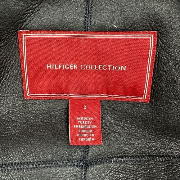 Rare Tommy Hilfiger Fur Coat Shearling Hooded Jacket Navy Burgundy Size 2 - Picture 11 of 12